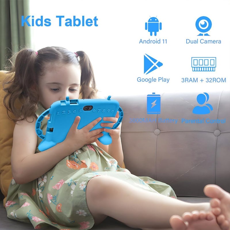 MengDash Kids Tablet, 7 inch Tablet for Kids 3-10, Educational Learning Toddler Tablet Android 11, 3GB RAM+32GB ROM Storage, Google Play YouTube (Blue) - Image 2